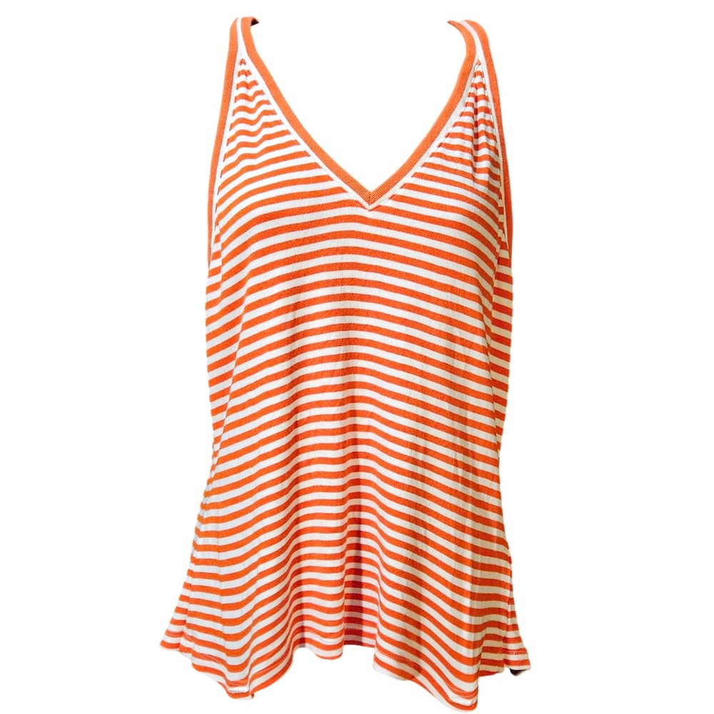 Maeve Anthropologie XL Orange White Striped Knit Tank Top Turkey EUC